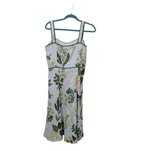 Ann Taylor Loft size 8 Sunflower Print  Linen Blend A-Line Dress  Green Trim